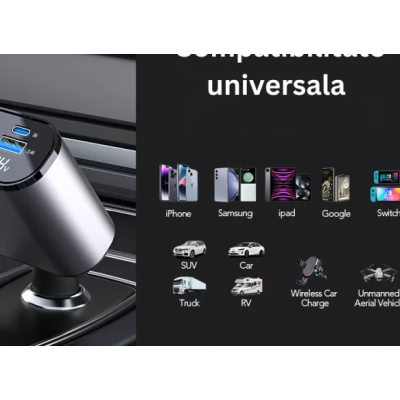 Incarcator auto Super Fast Charge Q9 5 in 1 de 120W 2 Cabluri