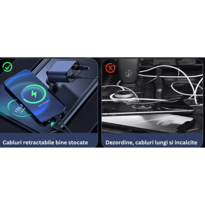 Incarcator auto Super Fast Charge Q9 5 in 1 de 120W 2 Cabluri