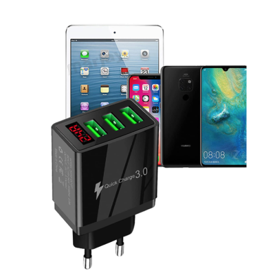 Incarcator PRIZA 3 USB cu DISPLAY LED Inteligent negru Adaptor 220V