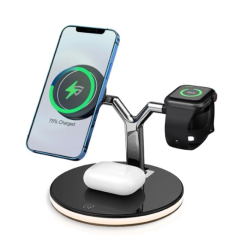 Incarcator Wireless 3 in 1 cu LED Model 970 pentru Telefon Ceas Casti 