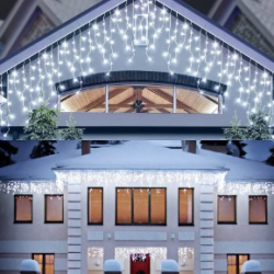 Instalatie 12 metri ALB RECE 300 LED tip turturi franjuri