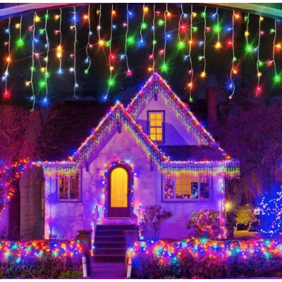 Instalatie 12 metri MULTICOLOR 300 LED tip turturi franjuri