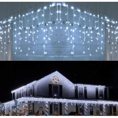 Instalatie 20 metri ALB RECE 500 LED tip turturi franjuri