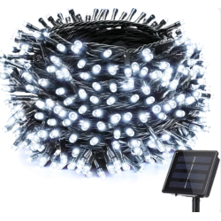 Instalatie Craciun Solara ALB RECE 500 Led 50 metri 7 jocuri lumini si telecomanda