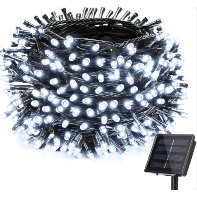 Instalatie Craciun Solara ALB RECE 500 Led 50 metri 7 jocuri lumini si telecomanda