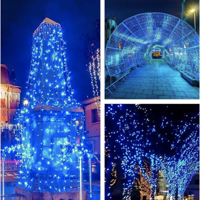 Instalatie solara 1000 LED de 100 metri cu telecomanda pentru exterior ALBASTRA HS