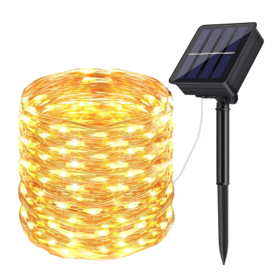 Instalatie solara 30 metri cu 300 LED fir CUPRU telecomanda ALB CALD 1500 21