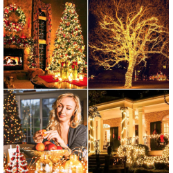 Instalatie solara 30 metri cu 300 LED fir CUPRU telecomanda ALB CALD