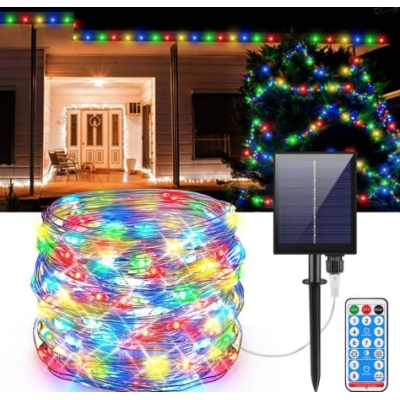 Instalatie solara 30 metri cu 300 LED fir CUPRU telecomanda MULTICOLOR 1500 21