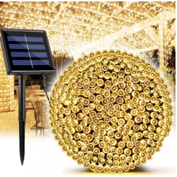 Instalatie solara 500 LED de 50 metri cu telecomanda pentru exterior ALB CALD HS