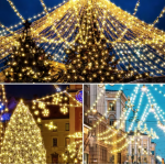 Instalatie solara decorativa lungime 30 metri cu 300 LED ALB CALD