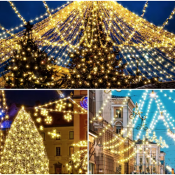 Instalatie solara decorativa lungime 30 metri cu 300 LED ALB CALD