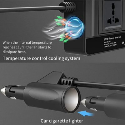 Invertor curent auto 300W 12V/220V USB Q-CC8200