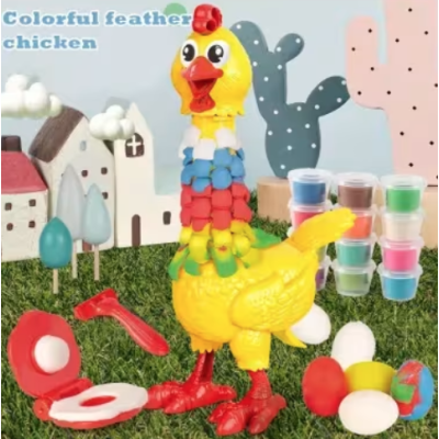 Jucarie interactiva cu plastilina Puiul amuzant cu pene colorate