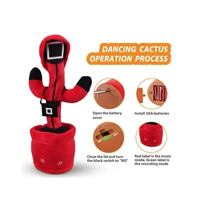 Jucarie interactiva tip cactus model Squid Game cu LED-uri Dansator Vorbitor Imita ROSU