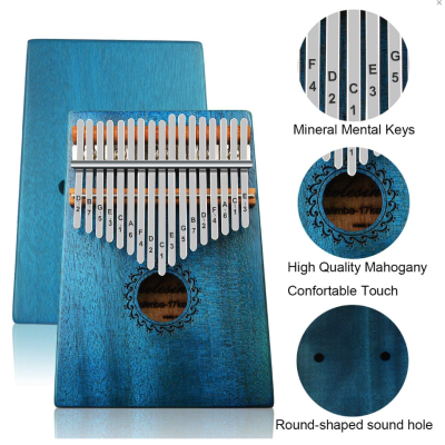 Kalimba 101 Instrument muzical ALBASTRU din lemn 17 note