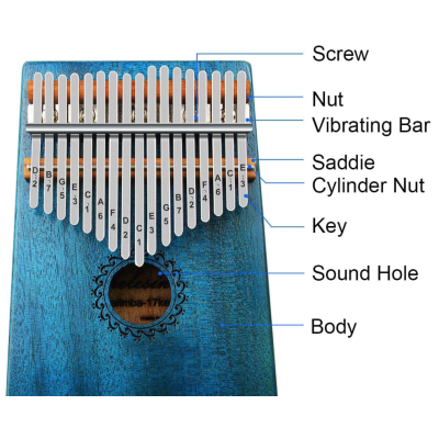 Kalimba 101 Instrument muzical ALBASTRU din lemn 17 note