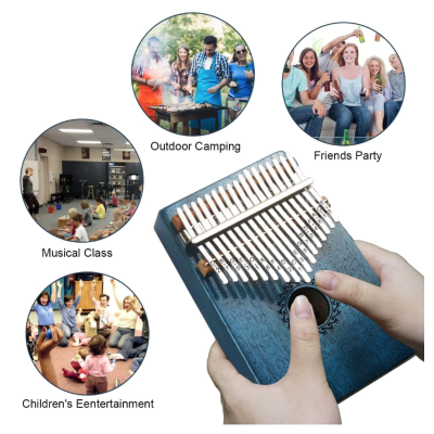 Kalimba 101 Instrument muzical ALBASTRU din lemn 17 note