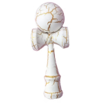 Kendama profesionala din lemn 18 cm model clasic cu design crapat culoare ALB
