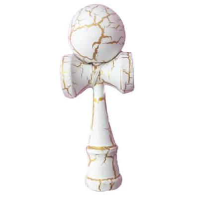 Kendama profesionala din lemn 18 cm model clasic cu design crapat culoare ALB