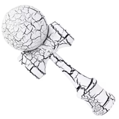 Kendama profesionala din lemn 18 cm model clasic cu design crapat culoare ALB