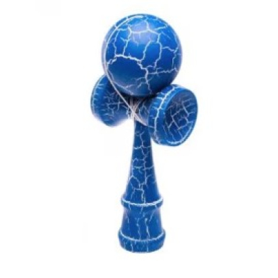 Kendama profesionala din lemn 18 cm model clasic cu design crapat culoare Albastru/Alb 