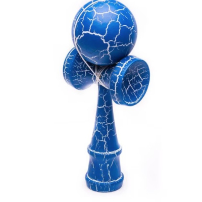 Kendama profesionala din lemn 18 cm model clasic cu design crapat culoare Albastru/Alb 