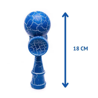 Kendama profesionala din lemn 18 cm model clasic cu design crapat culoare Albastru/Alb 