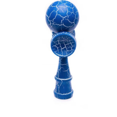 Kendama profesionala din lemn 18 cm model clasic cu design crapat culoare Albastru/Alb 