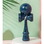 Kendama profesionala din lemn 18 cm model clasic cu design crapat culoare Albastru/Negru