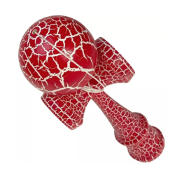 Kendama profesionala din lemn 18 cm model clasic cu design crapat culoare Rosu/Alb  Kendama profesionala din lemn 18 cm model clasic cu design crapat culoare Rosu/Alb