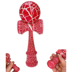 Kendama profesionala din lemn 18 cm model clasic cu design crapat culoare Rosu/Alb 