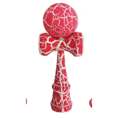 Kendama profesionala din lemn 18 cm model clasic cu design crapat culoare Rosu/Alb Kendama profesionala din lemn 18 cm model clasic cu design crapat culoare Rosu/Alb