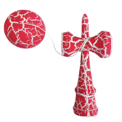 Kendama profesionala din lemn 18 cm model clasic cu design crapat culoare Rosu/Alb Kendama profesionala din lemn 18 cm model clasic cu design crapat culoare Rosu/Alb