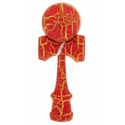 Kendama profesionala din lemn 18 cm model clasic cu design crapat culoare Rosu/Galben