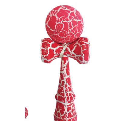 Kendama profesionala din lemn 18 cm model clasic cu design crapat culoare Roz/Alb 