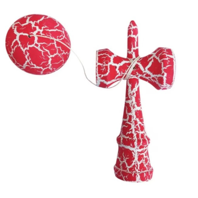 Kendama profesionala din lemn 18 cm model clasic cu design crapat culoare Roz/Alb 