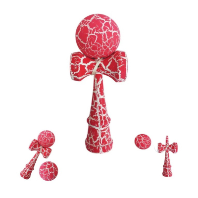 Kendama profesionala din lemn 18 cm model clasic cu design crapat culoare Roz/Alb 