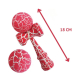 Kendama profesionala din lemn 18 cm model clasic cu design crapat culoare Roz/Alb 