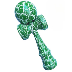 Kendama profesionala din lemn 18 cm model clasic cu design crapat culoare Verde/Alb