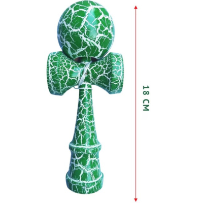 Kendama profesionala din lemn 18 cm model clasic cu design crapat culoare Verde/Alb