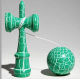 Kendama profesionala din lemn 18 cm model clasic cu design crapat culoare Verde/Alb