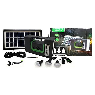 Kit solar GD-Lite 10 dotat cu dispozitive USB cu 3 becuri LED + Acumulator de mare capacitate + RADIO