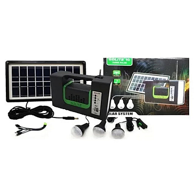 Kit solar GD-Lite 10 dotat cu dispozitive USB cu 3 becuri LED + Acumulator de mare capacitate + RADIO XL