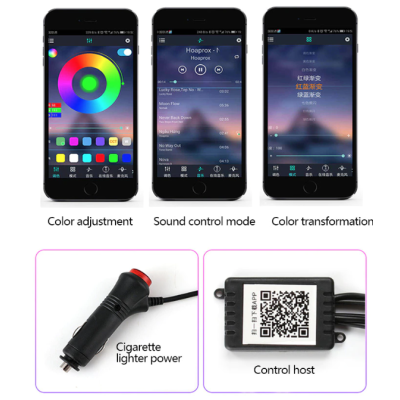 Kit iluminare auto cu 5 benzi fibra optica RGB cu aplicatie bluetooth