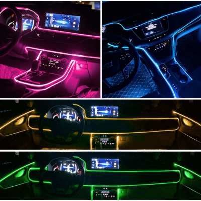 Kit iluminare auto cu 5 benzi fibra optica RGB cu aplicatie bluetooth