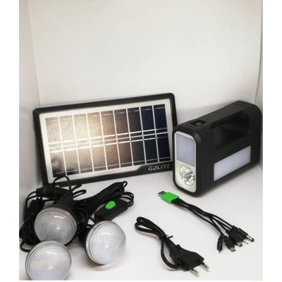 Kit solar GD-Lite 8017 dotat cu dispozitive USB cu 3 becuri LED + acumulator de mare capacitate XL