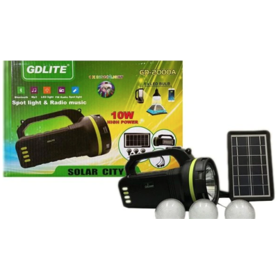 Kit Solar GDLite GD-2000A cu 3 becuri incluse, boxa cu Bluetooth si Radio