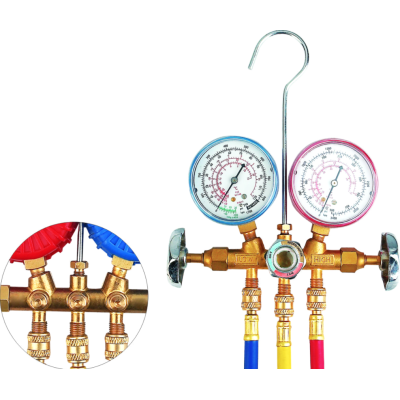 Kit verificat AC cu 2 manometre 2 robineti si 3 furtune 90cm pentru aer conditionat  / Freon
