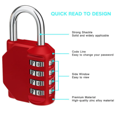 Lacat ROSU cu cif (4 cadrane)